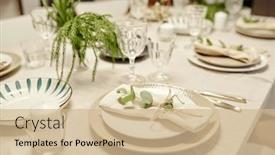  Presentation with celebration life - Slides with two-plates-with-folded-napkin background and a soft green colored foreground