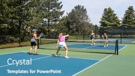  Presentation with blue green - Presentation theme consisting of two-players-approach-the-net background and a teal colored foreground