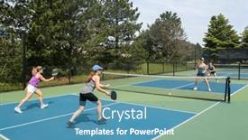  Presentation with pickleball - Slides enhanced with two-players-approach-the-net background and a teal colored foreground