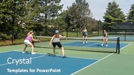  Presentation with pickleball - Presentation theme enhanced with two-players-approach-the-net background and a teal colored foreground