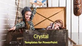  Presentation with chest - Colorful slide deck enhanced with two playful little girls pretending backdrop and a tawny brown colored foreground