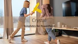  Presentation with siblings - Theme consisting of two-playful-siblings-in-casualwear background and a coral colored foreground