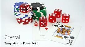  Presentation with poker chips - Amazing presentation design having two poker card showing ace king with five dice and stacks of chips backdrop and a cool aqua colored foreground