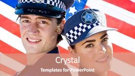  Presentation with american police - Presentation theme enhanced with two police officer standing background and a coral colored foreground