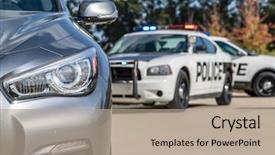  Presentation with vehicles - Amazing PPT layouts having two police vehicles stop backdrop and a coral colored foreground