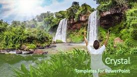  Presentation with waterfalls - PPT theme enhanced with two powerful fairy waterfalls background and a tawny brown colored foreground