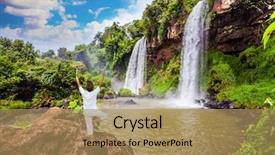  Presentation with waterfalls - Slide set consisting of two powerful fairy waterfalls background and a coral colored foreground