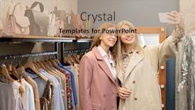  Presentation with women boutique - Presentation design consisting of two-pretty-cheerful-women background and a coral colored foreground