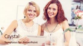  Presentation with pretty female military - Beautiful slide set featuring two pretty female friends meeting backdrop and a  colored foreground