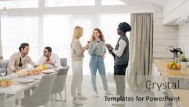  Presentation with standing sitting - Beautiful PPT layouts featuring two-pretty-girls-and-african backdrop and a light gray colored foreground
