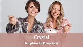  Presentation with cereal - Beautiful presentation theme featuring two pretty girls wearing pajamas isolated gray background eating cereal backdrop and a coral colored foreground