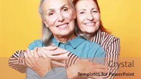  Presentation with friends - Presentation design featuring two-pretty-older-women-friends background and a coral colored foreground