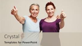  Presentation with friends show - Presentation theme with two-pretty-older-women-friends background and a soft green colored foreground