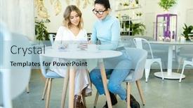  Presentation with intercultural - Presentation design consisting of two-pretty-young-intercultural-women background and a light blue colored foreground