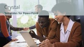  Presentation with desktop - Presentation consisting of two-professional-businessmen-discussing background and a sky blue colored foreground