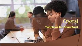  Presentation with desktop - PPT theme featuring two-professional-businessmen-discussing background and a tawny brown colored foreground