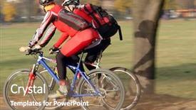  Presentation with professional training - PPT theme with two professional cyclists taking a training ride background and a coral colored foreground