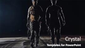  Presentation with unwavering - Slide deck enhanced with two-professional-soldiers-marching-through background and a wine colored foreground