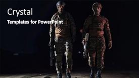  Presentation with unwavering - PPT theme having two-professional-soldiers-marching-through background and a black colored foreground