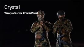  Presentation with unwavering - PPT theme with two-professional-soldiers-marching-through background and a black colored foreground