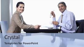  Presentation with cafe - Amazing PPT theme having two professional women looking confident - portrait of happy businesswoman backdrop and a light blue colored foreground