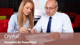  Presentation with young - Theme featuring two professional women looking confident - young attractive businesswoman discuss background and a coral colored foreground