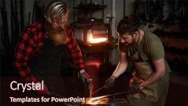  Presentation with professionals - Presentation theme enhanced with two professionals in workwear leaning background and a wine colored foreground