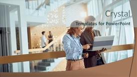  Presentation with consulting - PPT theme consisting of two-prompted-work-colleagues-consulting background and a sky blue colored foreground