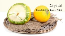  Presentation with wicker - Cool new slide deck with two pumpkins on wicker mat isolated on white backdrop and a blonde colored foreground