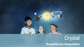  Presentation with astronomy - Slides featuring two pupils at astronomy background and a teal colored foreground