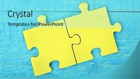  Presentation with circle puzzle pieces - Colorful slide deck enhanced with two puzzle pieces on wooden backdrop and a arctic colored foreground