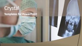  Presentation with xray - Cool new PPT theme with two radiologists examining xray backdrop and a coral colored foreground