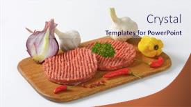  Presentation with vegetable cutting board - Amazing theme having two raw burgers with organic vegetable served on the wooden cutting board backdrop and a sky blue colored foreground