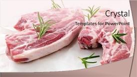  Presentation with herb - Colorful PPT theme enhanced with two raw fresh lamb chops backdrop and a  colored foreground