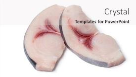  Presentation with fresh water splash green apple isolated white - Cool new slide deck with two-raw-fresh-swordfish-fillets backdrop and a white colored foreground