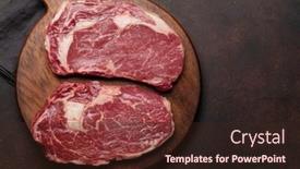  Presentation with flame nutrition beef steaks - Presentation theme with two-raw-ribeye-beef-steaks background and a wine colored foreground