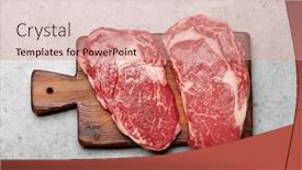  Presentation with steaks - Presentation design consisting of two-raw-ribeye-beef-steaks background and a coral colored foreground