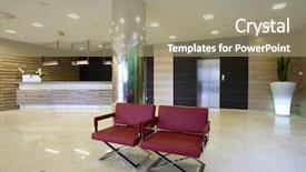  Presentation with lobby - Slides having two red chairs in modern lobby background and a coral colored foreground