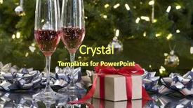  Presentation with christmas lights - Slide deck enhanced with two red drinks and small christmas present by tree with lights bows background and a tawny brown colored foreground