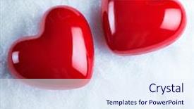  Presentation with white snow - Audience pleasing PPT theme consisting of two red glossy hearts on a frosty white snow background love and st valentine concept backdrop and a sky blue colored foreground