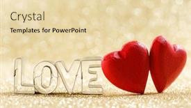  Presentation with golden lights - Presentation theme featuring two red handmade wooden hearts and word love on golden bright glitter lights bokeh background background and a lemonade colored foreground