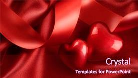  Presentation with satin - Audience pleasing slides consisting of two red hearts with ribbon on satin background backdrop and a wine colored foreground