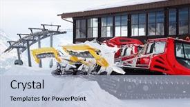  Presentation with machines - Beautiful presentation theme featuring two red machines for skiing backdrop and a light blue colored foreground