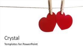  Presentation with valentines - PPT theme featuring two red paper hearts background and a white colored foreground