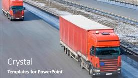  Presentation with vehicles - Amazing theme having two-red-tractor-trailer-trucks backdrop and a gray colored foreground