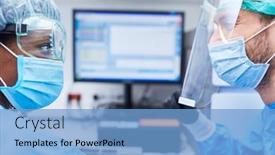  Presentation with talk - PPT layouts having two-researchers-in-the-team background and a light blue colored foreground