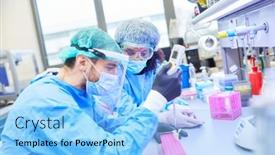  Presentation with covid vaccine - Cool new PPT theme with two-researchers-work-together backdrop and a light blue colored foreground