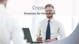  Presentation with employees - Slides enhanced with two-responsible-employees-sitting background and a white colored foreground