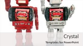  Presentation with robot - Amazing slides having two reto robots waving hello backdrop and a white colored foreground
