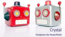  Presentation with heads - Cool new presentation with two retro robot heads chatiing backdrop and a sky blue colored foreground